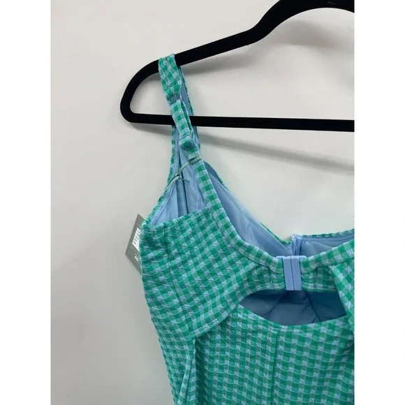 NWT Panache Swim Paloma Balcony Swimsuit Women's 32JJ Green Gingham Summer Beach